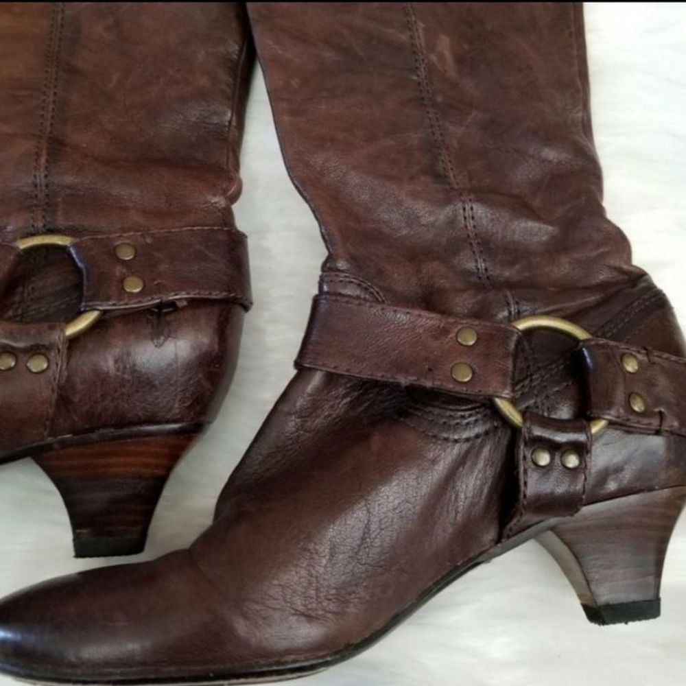 Frye Brown Leather Steffi Harness Tall Boots CL - Picture 2 of 8